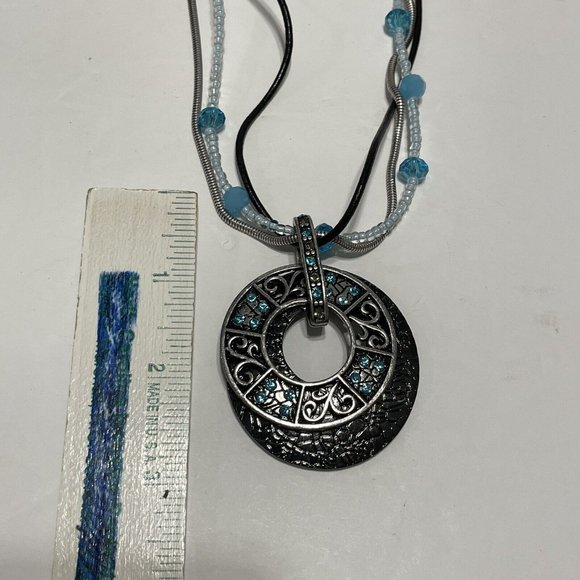 NWT 15” Laura ashley mixed media necklace beaded statement multistrand Blue - Picture 4 of 9